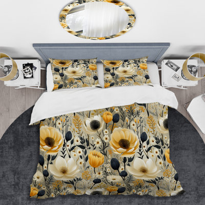 Ensemble de housse de couette Yellow Garden Floral Serene Blooms I - Floral