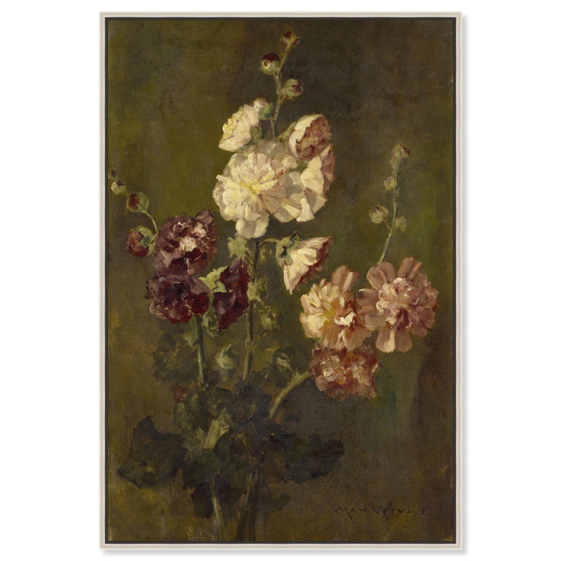 Art mural Max Weyl - Hollyhocks, H 16 po x l 11 po, Cadre argenté