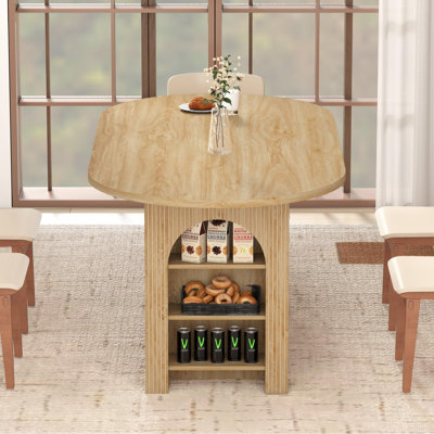 70.8" Oval Dining Table for 4-6 with Dual Side Storage Shelves