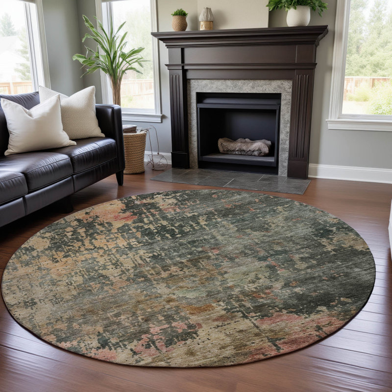 Premium Machine Washable Jessie AMF1214 Abstract Rug, Rond 8 pi