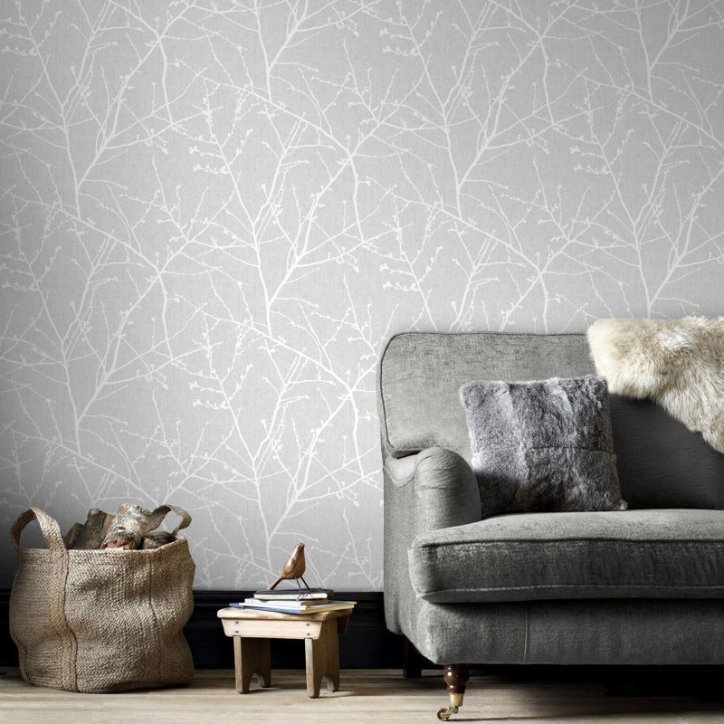 Superfresco Easy Innocence Branch Metallic Trees Wallpaper, Grey