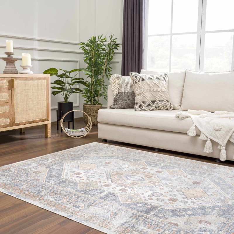 Afya Light Blue and Rust Polyester Rectangle Area Rug 2'3" x 3'9"