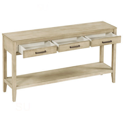59.1'' Farmhouse Entryway Table With 3 Drawers, Painted Console Table With Bottom Shelf & Iron Handles, Minimalist Sofa Table For Living Room, Hallway, Kitchen, Bedroom, Office