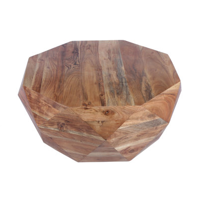 33" Modern Acacia Wood Diamond Coffee Table, Natural Brown Living Room Accent