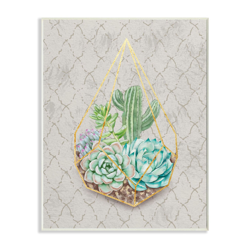 «Succulent Basket Gold Grey», impression, Plaque murale, H 15 po x l 10 po