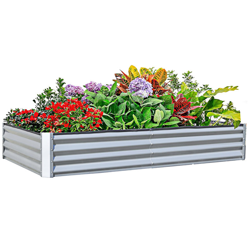 Outdoor Planter Garden Boxes Raised Garden Bed, 11.82" H x 70.88" W x 35.44" D, Silver