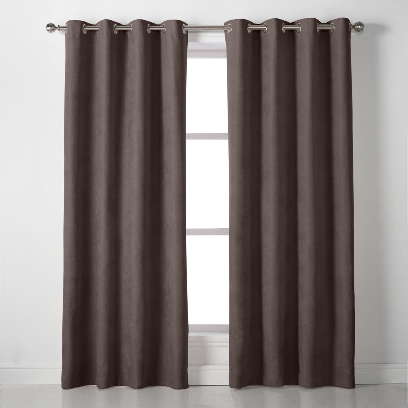 Nalaiyah Velvet Chenille Eyelet Curtains, 142cm Width x 183cm Drop, Chocolate