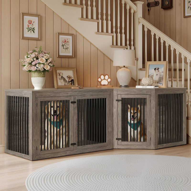 Ensemble de cage modulaire pour chien 3 pièces Aletza, Gris