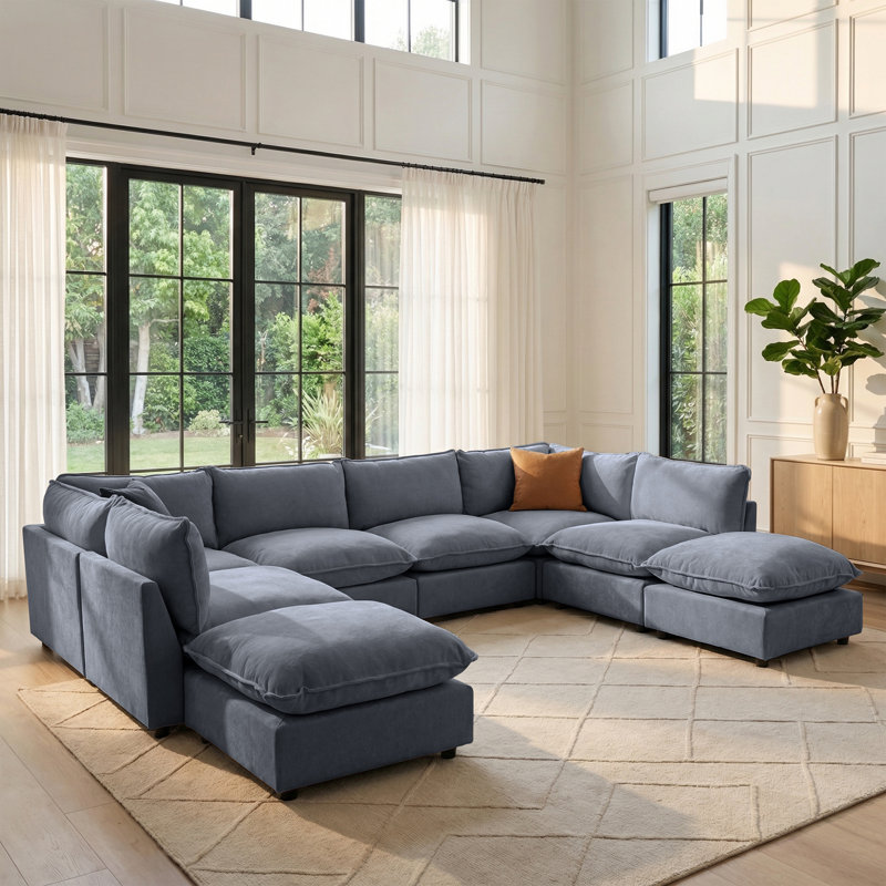 Canapé modulaire surdimensionné Heffernan, Chenille gris-bleu, H 33,10 po x l 137,90 po x P 100,86 po