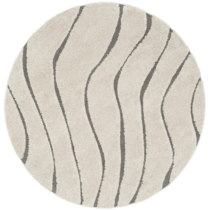 Tapis crème / gris Ashal, Rond 6 pi 7 po