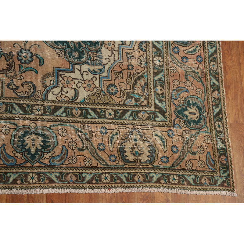 Tapis traditionnel floral rétro en laine 10 x 13