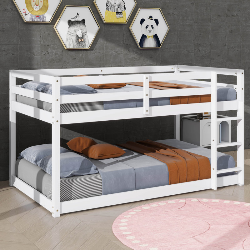 Lit superposé simple au-dessus d'hévéa en bois d'hévéa équipé d'une échelle, Blanc