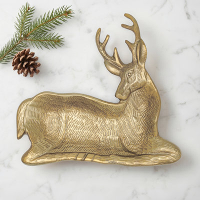 Assiette décorative en aluminium en forme de cerf Woodland Crest 8 po (doré)