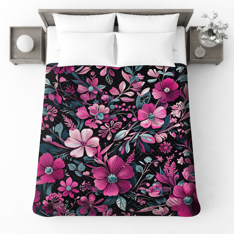 Couvre-lit matelassé à motif floral rose toutes tailles, Grand lit