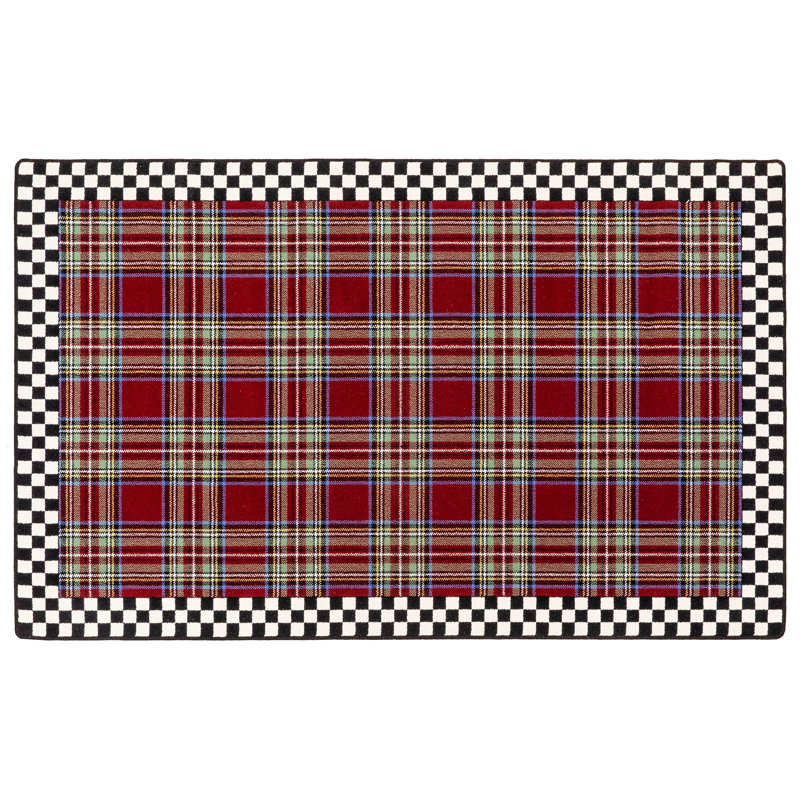 Royal Red and Black Wool Blend Tartan Area Rug 5'1" x 8'2"