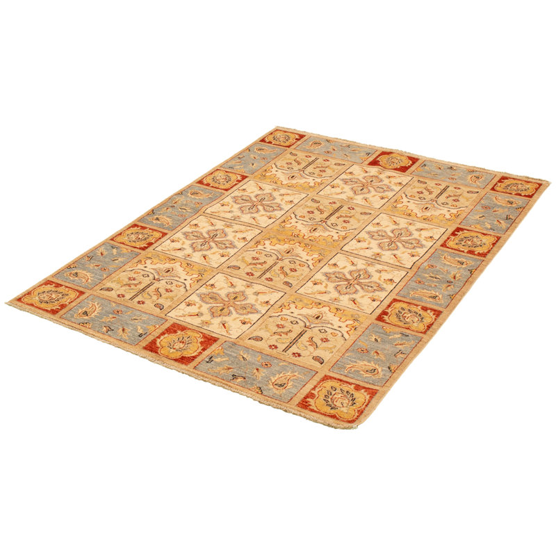 Tapis décoratif en laine noué à la main de conception unique 5 pi 4 po x 7 pi 2 po Ivoire/brun