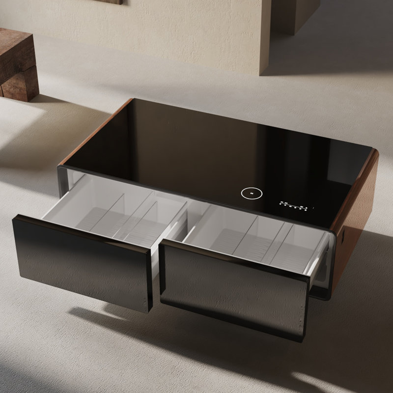 Smart Coffee Table With 135L Fridge,Wireless Charging And Bluetooth Speaker, Black/Brown