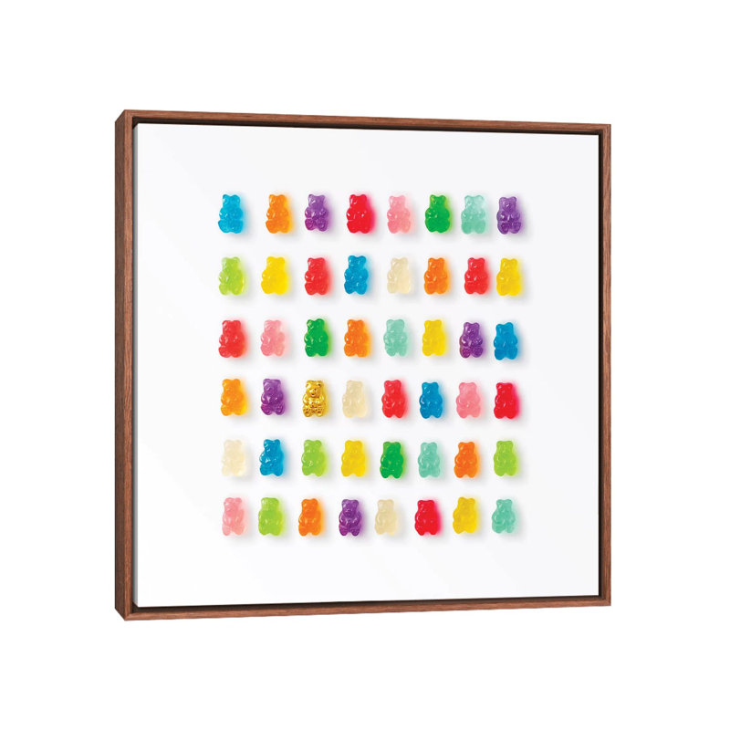 Reproduction de photo « Rainbow Bears » par Erin Summer, Pas de tapis, Toile avec cadre en bois brun classique
