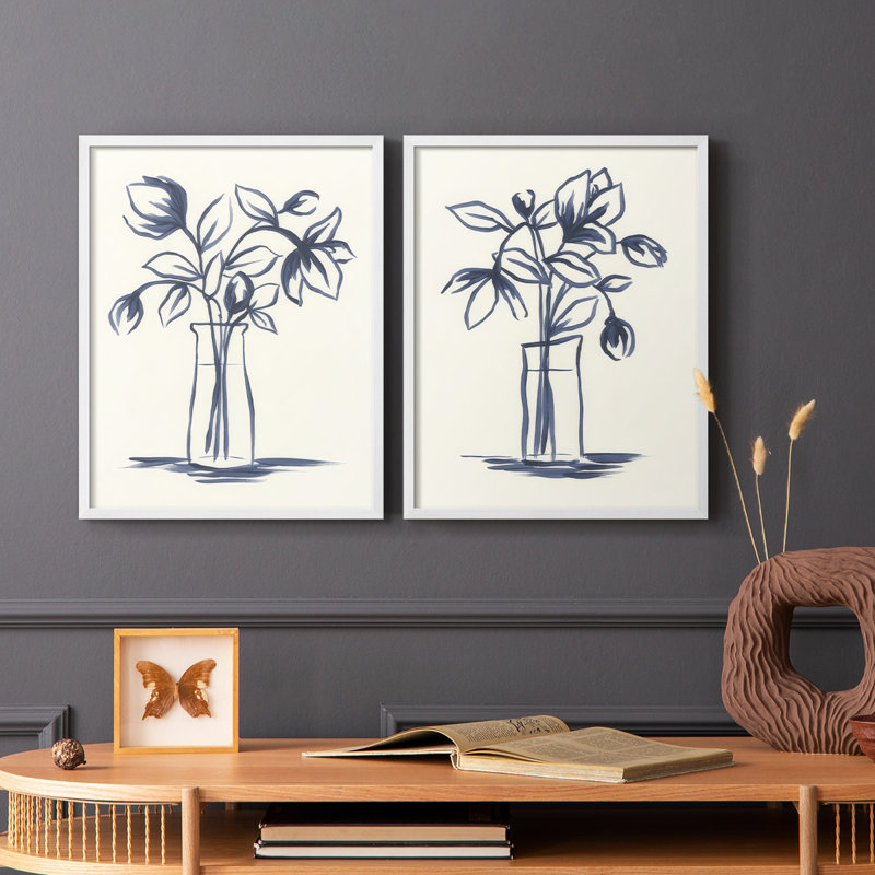 Indigo Bud Vase I-Premium, reproduction encadrée - prêt à être accroché - aucun clou requis - aucun clou requis, Blanc