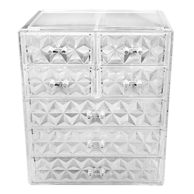 Clear Acrylic 6-Drawer Vanity Organizer with Geometric Design