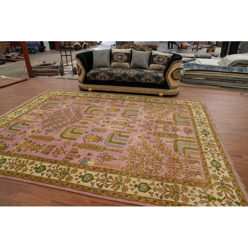 Tapis transitionnel rose fait à la main Oushak 9 x 12