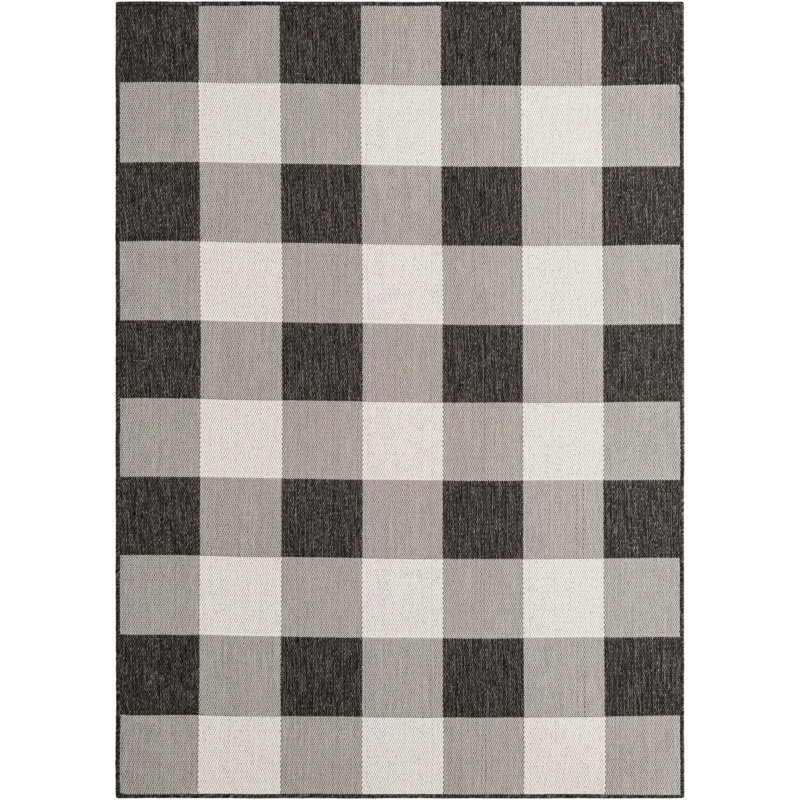 Tapis intérieur / extérieur noir et blanc Borrego, Rectangle 5 pi 1 po x 7 pi 1 po