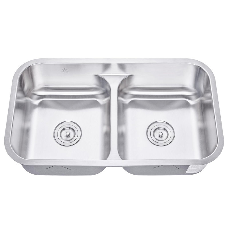 Évier de cuisine encastré à double cuves 50/50 en acier inoxydable de calibre 16 Cozyblock de 32 pouces avec grilles de protection et 2 crépines, robuste, insonorisée et résistante aux bosses