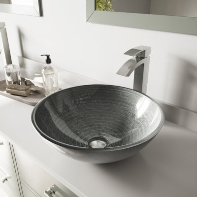 Giovanni Giovanni Round Glass Vessel Bathroom Sink with Faucet