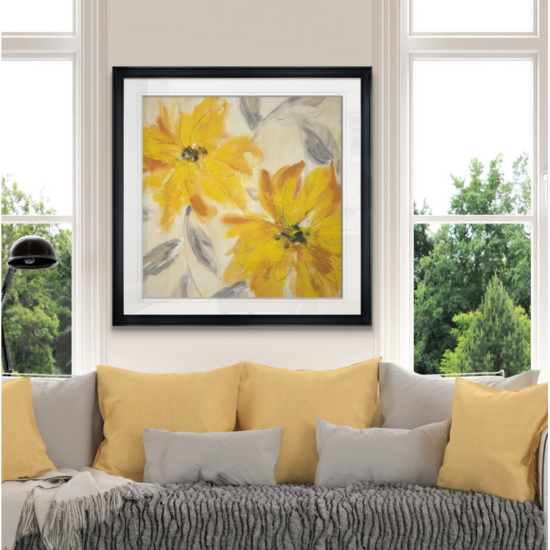 Joie florale - Peinture, H 28 po x l 28 po, Impression encadrée, Noir