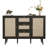 Rattan Buffet Cabinet With Drawers, Boho Sideboard Buffet With Adjustable Shelf, Modern Mid Century Accent Storage Cabinet For Living Room, Entryway, Kitchen, Black-516508687