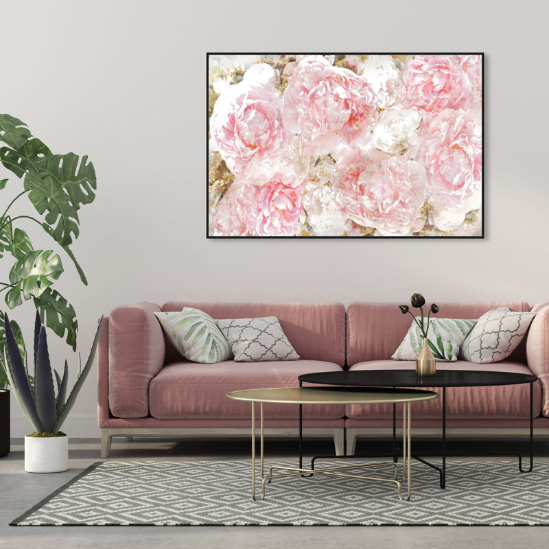 « roses », impression sur toile oliver gal, Cadre noir, H 36 po x l 54 po