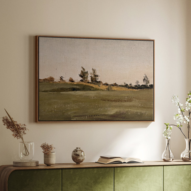 Paysage rétro - CML XXX, H 27 po x l 41 po x P 2 po, Toile encadrée noyer flottant