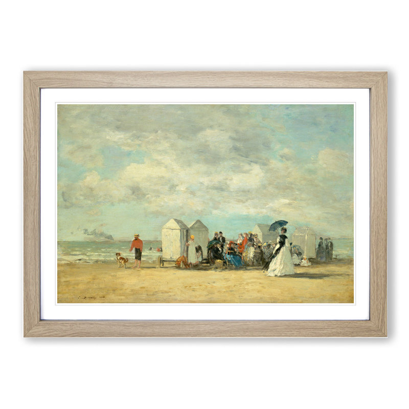 Beach Scene by Eugene Boudin - Picture Frame Painting, 48cm H x 65cm W x 2cm D, Oak Framed