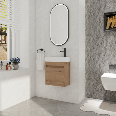 Meuble-lavabo mural 18 po avec lavabo en résine et porte d'armoire à fermeture en douceur