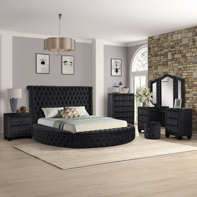 Taner Upholstered Storage 6 Piece Vanity Bedroom Set