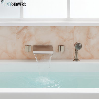 Juno Triple Handle Waterfall Bathtub Faucet with Handheld Shower