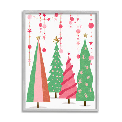 "Rose et vert", arbres de Noël encadrés sur bois par Ziwei Li, impression