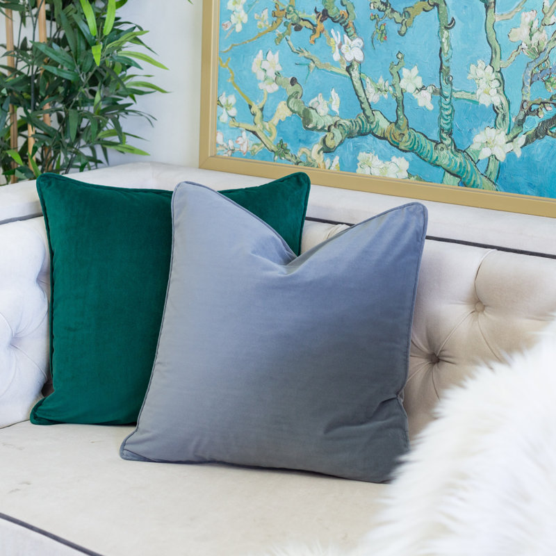 Velvet Throw Pillow, Light Gray
