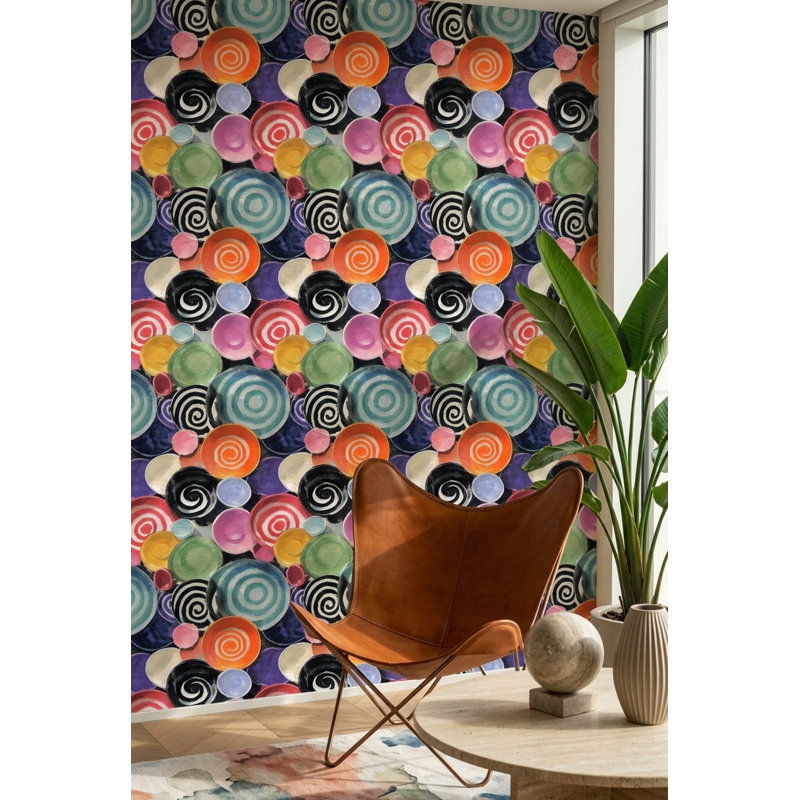 Papier peint géométrique avec spirales, Texturé non collé