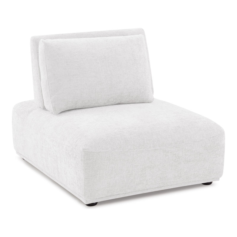 Aukeem 37'' Wide Extendable Armless Chair, White Chenille