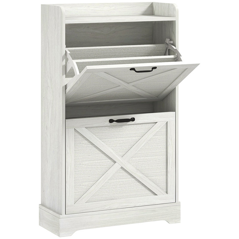 Slim Shoe Cabinet For Entryway, Farmhouse Hidden Shoe Storage Cabinet With 2 Flip Drawers And Adjustable Shelves For 8 Pairs Of Shoes, Distressed