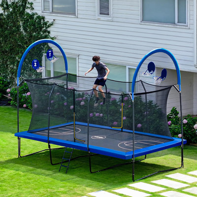 Maxlead 1500LBS Weight Capacity Rectangle Trampoline Basketball Hoop 8X14FT Outdoor Square Gymnastics Trampolines for Kids Adults