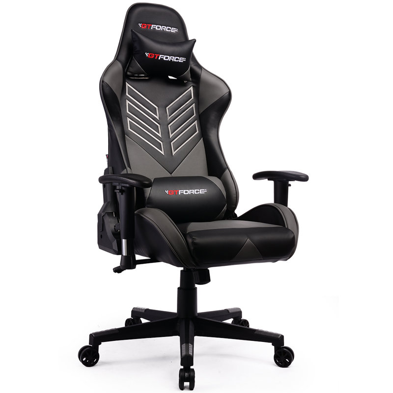 Brayden Studio Forde Reclining Faux Leather PC & Racing Game Chair, Grey/Black Faux Leather