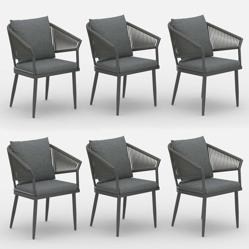 Patio Dining Armchair with Cushion, 6, Dark Grey / Grey