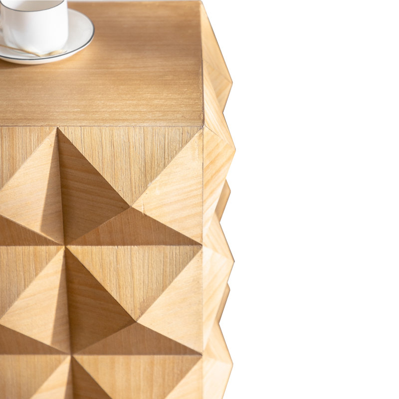 Table d'appoint rétro à motif tridimensionnel en relief de 23,62 po de hauteur, table de chevet rétro en bois