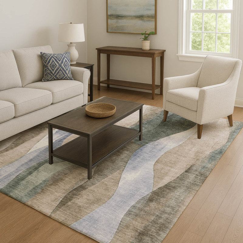 Premium Machine Washable Prado AMF1989 Waves Rug, Rectangle 3' x 5'
