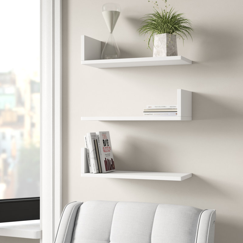 3 Piece Bracket Shelf Set | Wall-Mounted L-Shaped Shelves, White
