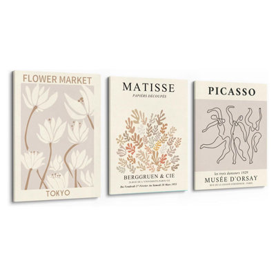 Matisse, art mural, marché aux fleurs, impressions 12 x 16, 3 pièces Picasso, décoration murale, grande toile beige, affiches tendance, esthétique abstraite, ligne abstraite, affiche minimaliste danoise, peinture au pastel, impression sur chambre à coucher, neutre