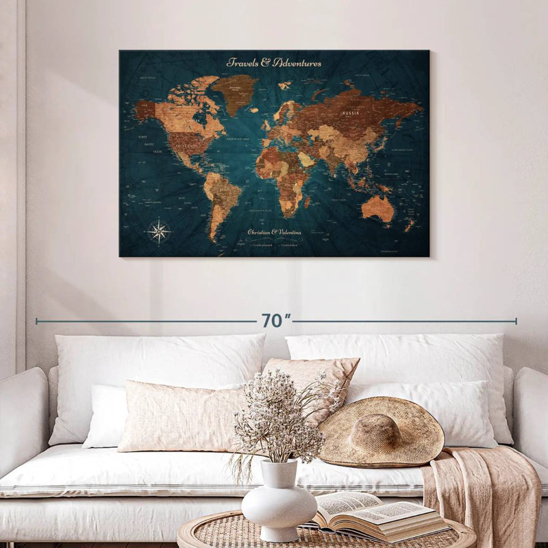 Voyage personnalisé «I Push Pin World Amitabh», H 30 po x l 45 po, Oui