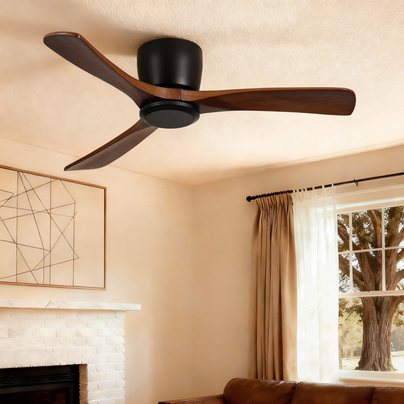42 in. 3 - Blade Flush Mount Ceiling Fan with Remote, Reversible DC Motor, 6 Speeds, Black , Matte Black